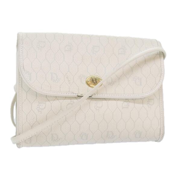 DIOR Honeycomb Canvas Shoulder Bag Leather White Gold - Picture 1 of 16